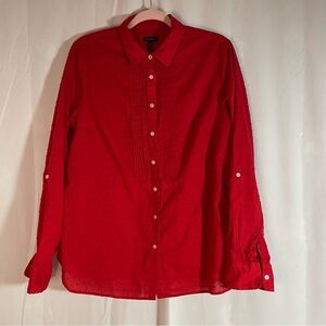 Talbots red long sleeve tuxedo type shirt women 16 roll up sleeves with buttons